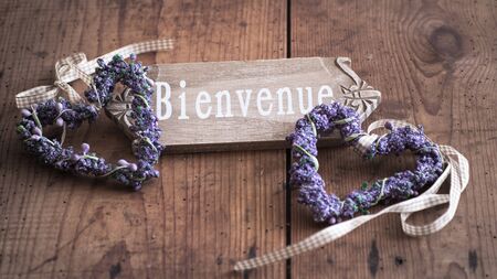 Bienvenue - Welcome to France, Sign, Lavender Heartの写真素材