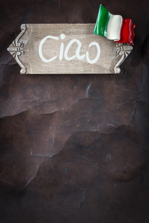 Welcome to Italy - wooden Sign on old Leatherの写真素材