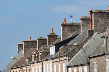 Rooftop in Barfleur with blue Sky, Normandy, Franceの写真素材