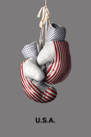 old Boxing Gloves in the Color of Americaの写真素材