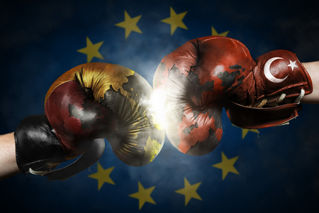Political Crisis between Turkey and Germany symbolized with Boxing Glovesの写真素材