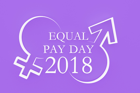 3D illustration; Shape of chess piece with Text "Equal Pay Day"の写真素材