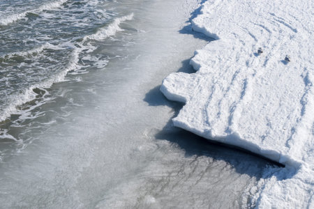 Frozen Baltic sea beach on a cold winter dayの写真素材