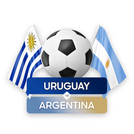 Uruguay vs Argentina national teams soccer football match competition concept.の写真素材