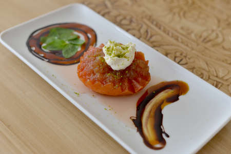 Pumpkin dessert with ice creamの写真素材