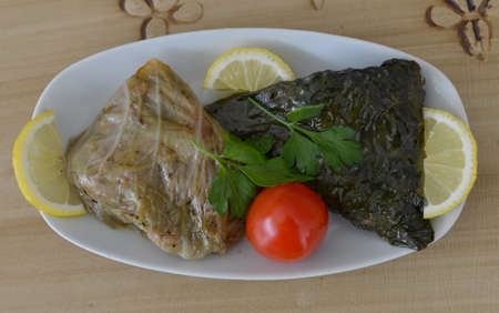 Stuffed vine leaves with lemonの写真素材