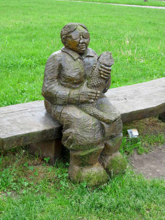 Fisherwoman on wooden Anklamer portの写真素材