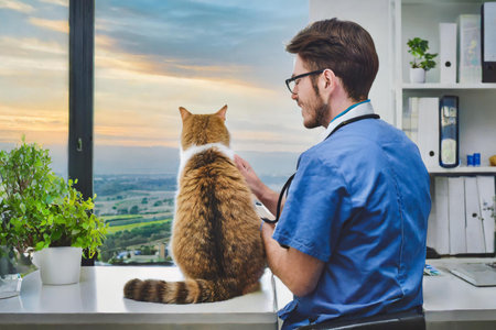 Veterinarian examining a cat in a veterinary clinic. Pet care conceptの素材