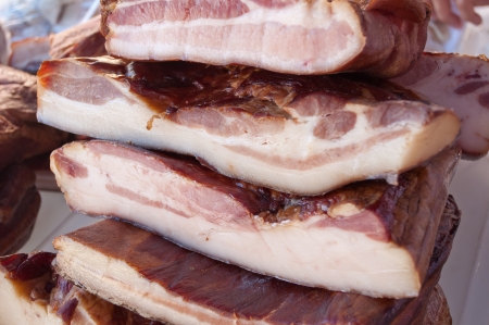 Close of many delicious baconの写真素材