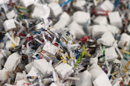 Styrofoam packing with with enough magazines  strips  Very shallow DOF