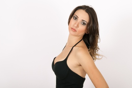 Close-up of a beautiful young woman on white backgroundの写真素材