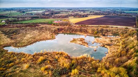 aeriel view over a pondの写真素材