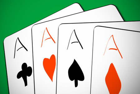 Illustration of four aces of green backgound, slight 3D effect