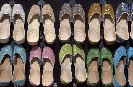 Collection of colourful oriental slippersの写真素材