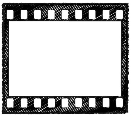 Sketch style artwork of 35mm film frame with sprocket holes originally drawn in Illustrator, so the outline is crisp. Standard frame ratio. の写真素材