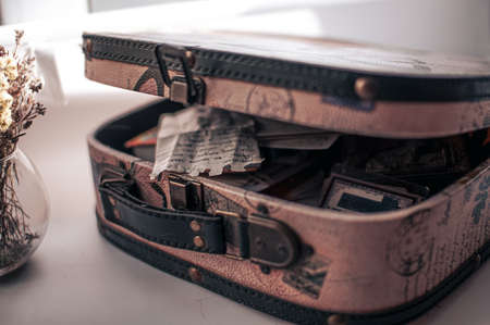 Ajar case with things and a handwritten note in retro styleの写真素材