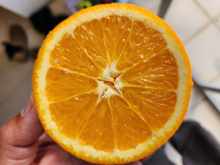 a cut fresh orange. close upの写真素材