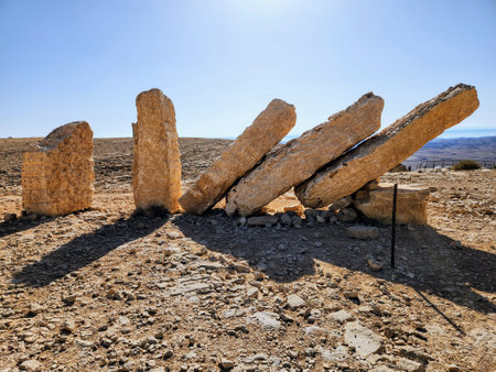 Stone pyramids in the Negev desert, Israel. Dead sea.の写真素材