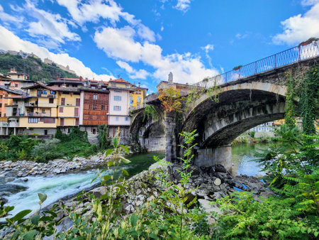 Old bridge over the river, Italyの写真素材