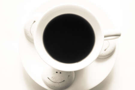 Black coffee in white cupの写真素材
