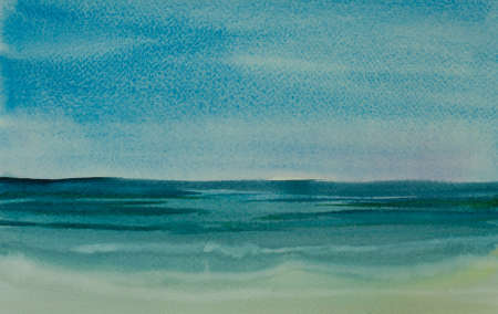 Beautiful blue sea, watercolor paining in impressionist styleの写真素材