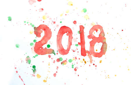 2018 new year on white background, watercolor illustratorの写真素材