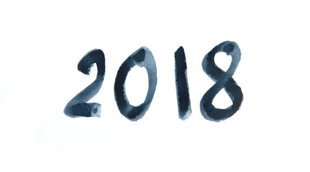 2018 new year on white background, watercolor illustrator