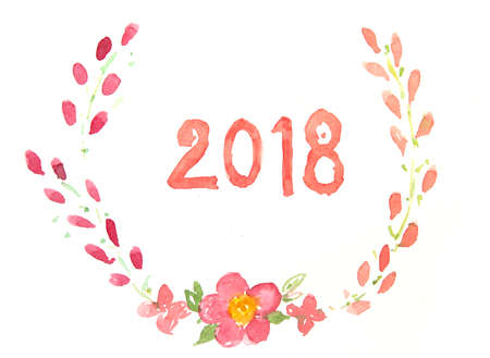 Happy new year card, watercolor illustratorの写真素材