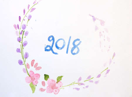 Happy new year card, watercolor illustratorの写真素材