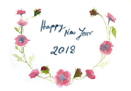 Happy new year card, watercolor illustrator