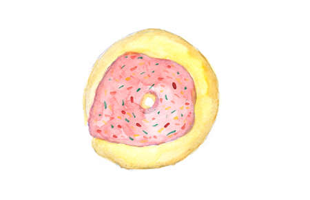 Donut  on white, watercolor illustrator, hand paintedの写真素材
