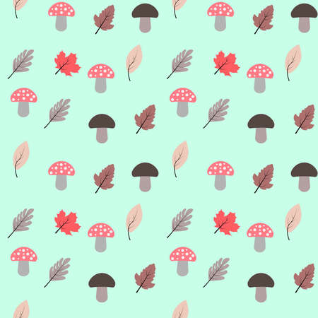 Seamless pattern with mushrooms, leaves and berries. Vector illustrationの写真素材