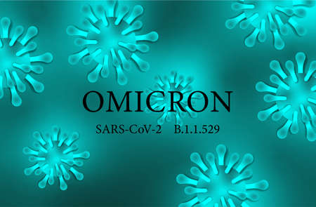Omicron new strain of coronavirus Realistic background from coronavirus abstract variant of COVID-19 virus SARS-CoV-2 corona virus text editing capability. Vector illustrationのイラスト素材