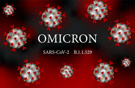 Omicron new strain of coronavirus Realistic background from coronavirus realistic illustration of coronavirus under the microscope COVID-19 Corona virus SARS-CoV-2 text editing capability. Vector illustrationのイラスト素材