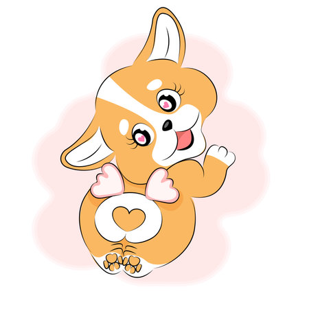 Welsh corgi dog with humor in the shape of a heart for Valentines Dayのイラスト素材