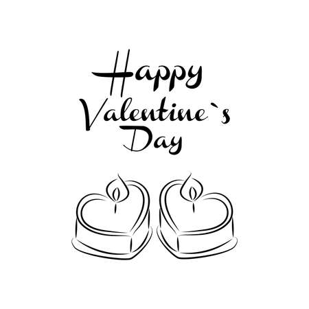 Valentines Day candles doodle Decoration for postcard or gift wrapping Romantic Valentines Day dinner Candlelight party with wick and wax Elements for creating a love atmosphere Vector illustrationのイラスト素材