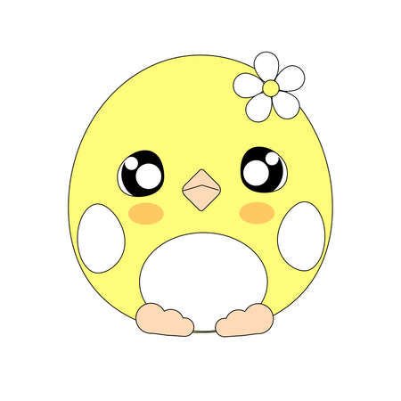 Cute chick yellow one line, print for t-shirt, cup, baby clothes. vector illustration.のイラスト素材