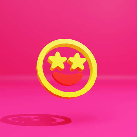 Emoticon Smiling Emotion, star eyes, isolated on pink background, 3d render, perfect for your projects.の写真素材
