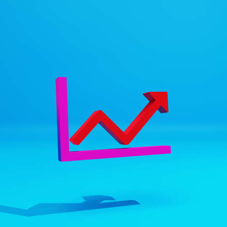 Line chart, up arrow on blue background, 3d render.の写真素材