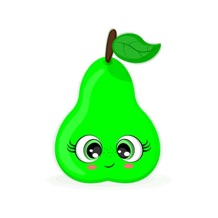 Pear face character in the likeness of kawaii, cute pear fruit character mascot isolated cartoon in flat style, textile print for t-shirt for gift wrapping, interior decorationのイラスト素材