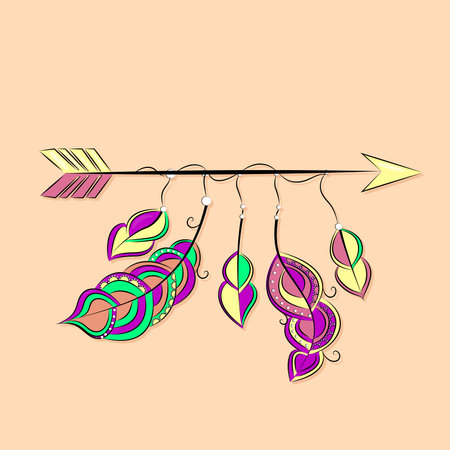 Ethnic arrow with feathers elements in boho style symbol of native americansのイラスト素材