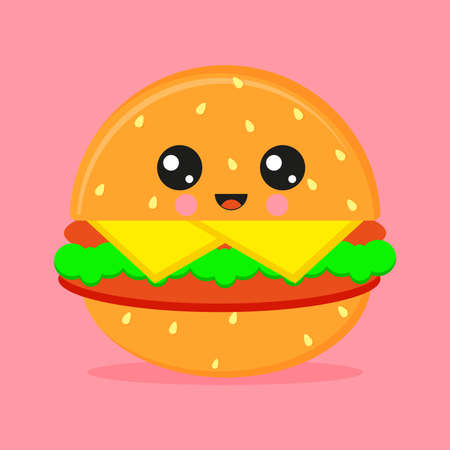 Kawaii hamburger Cute fast food characterのイラスト素材
