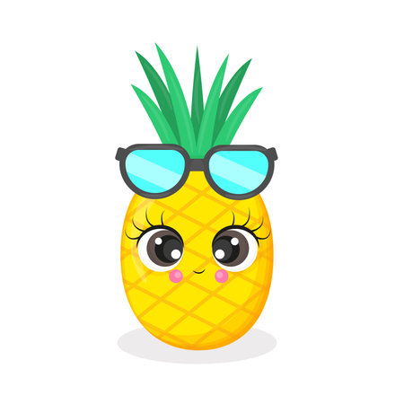 Pineapple character cute, summer illustration, cute pineapple sticker, textile print, package, postcard, vectorのイラスト素材