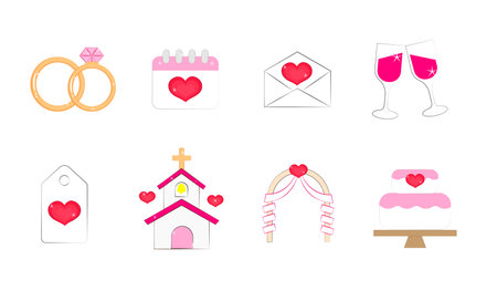 Wedding icons colorful in linear doodlestyle for web design vector illustrationのイラスト素材