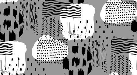 seamless pattern abstract printed pencil doodle and brush strokesのイラスト素材