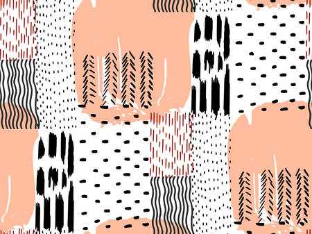 seamless pattern abstract printed pencil doodle and brush strokesのイラスト素材