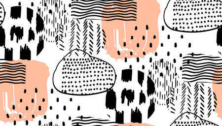 seamless pattern abstract printed pencil doodle and brush strokesのイラスト素材