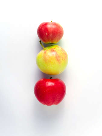 Apples of different colors flowers close-up on a white background.の写真素材