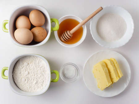 Almond pie with plums. Step-by-step recipe. Ingredients.の写真素材