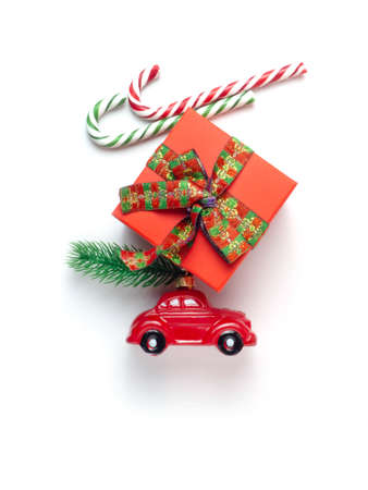 Car, gift, lollipop, candy on a white background.の写真素材